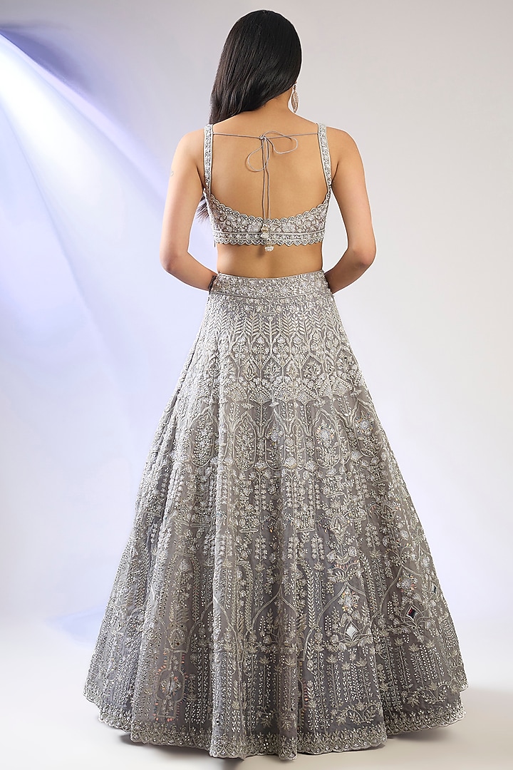 Grey Organza Embroidered Bridal Lehenga Set by Aneesh Agarwaal at Pernia's Pop Up Shop