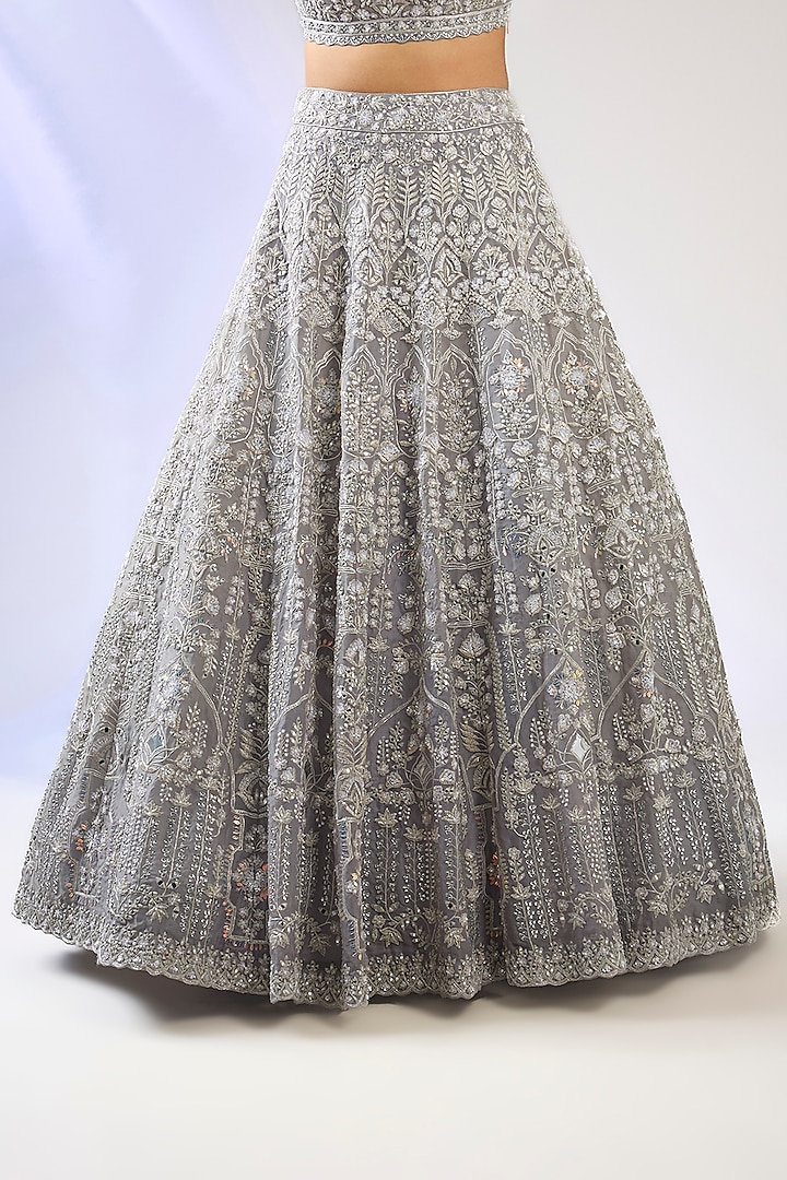 Grey Organza Embroidered Bridal Lehenga Set by Aneesh Agarwaal at Pernia's Pop Up Shop