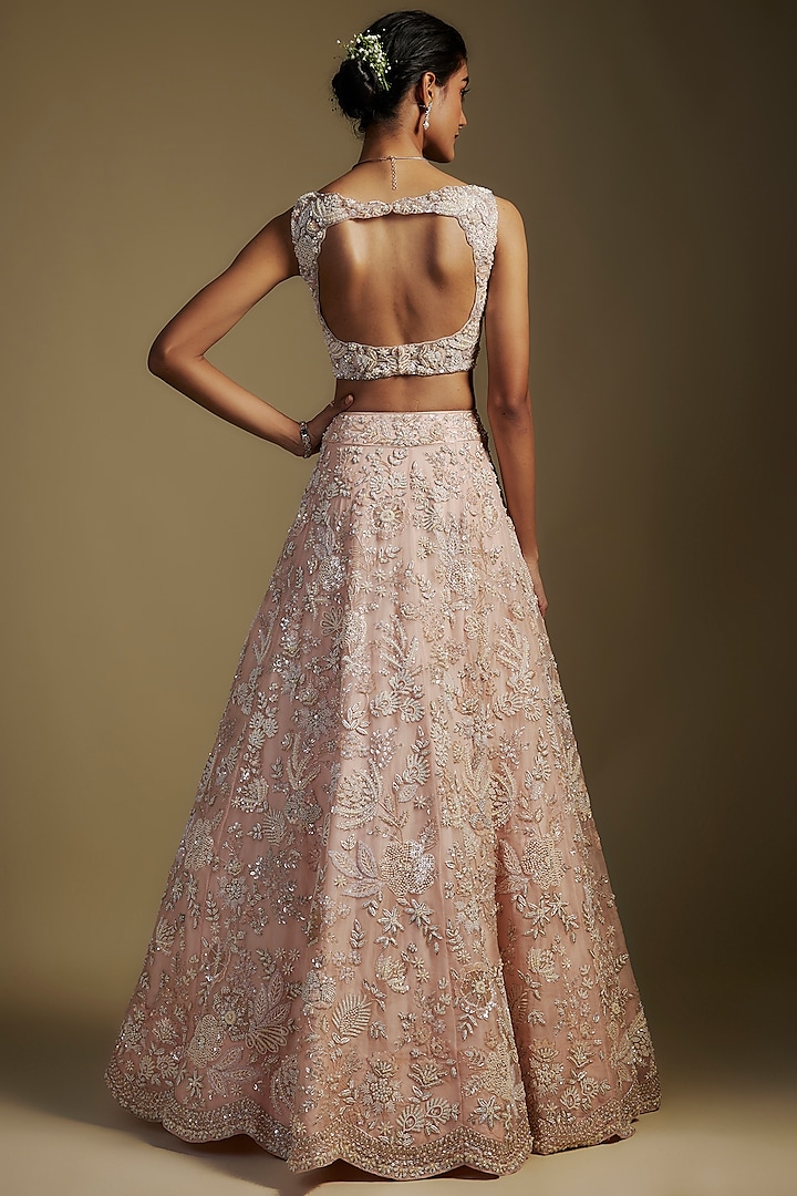 Pearl White Organza Embroidered Bridal Lehenga Set by Aneesh Agarwaal at Pernia's Pop Up Shop