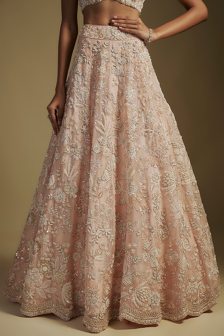 Pearl White Organza Embroidered Bridal Lehenga Set by Aneesh Agarwaal at Pernia's Pop Up Shop