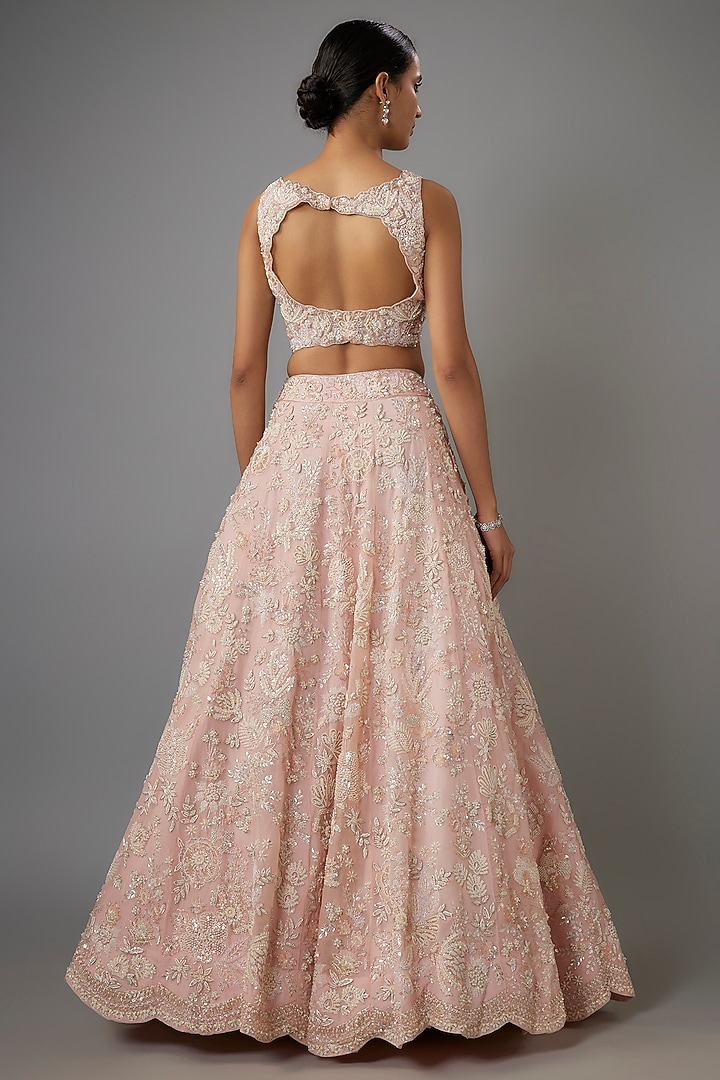 Blush Organza Bridal Lehenga Set by Aneesh Agarwaal at Pernia's Pop Up Shop