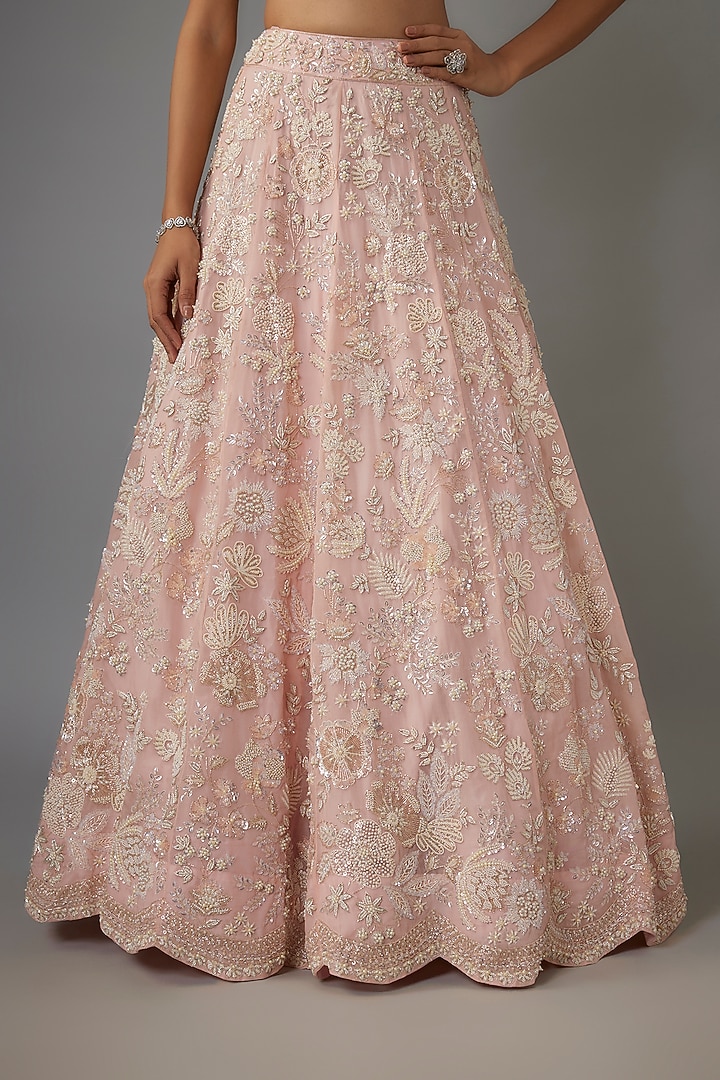 Blush Organza Bridal Lehenga Set by Aneesh Agarwaal at Pernia's Pop Up Shop