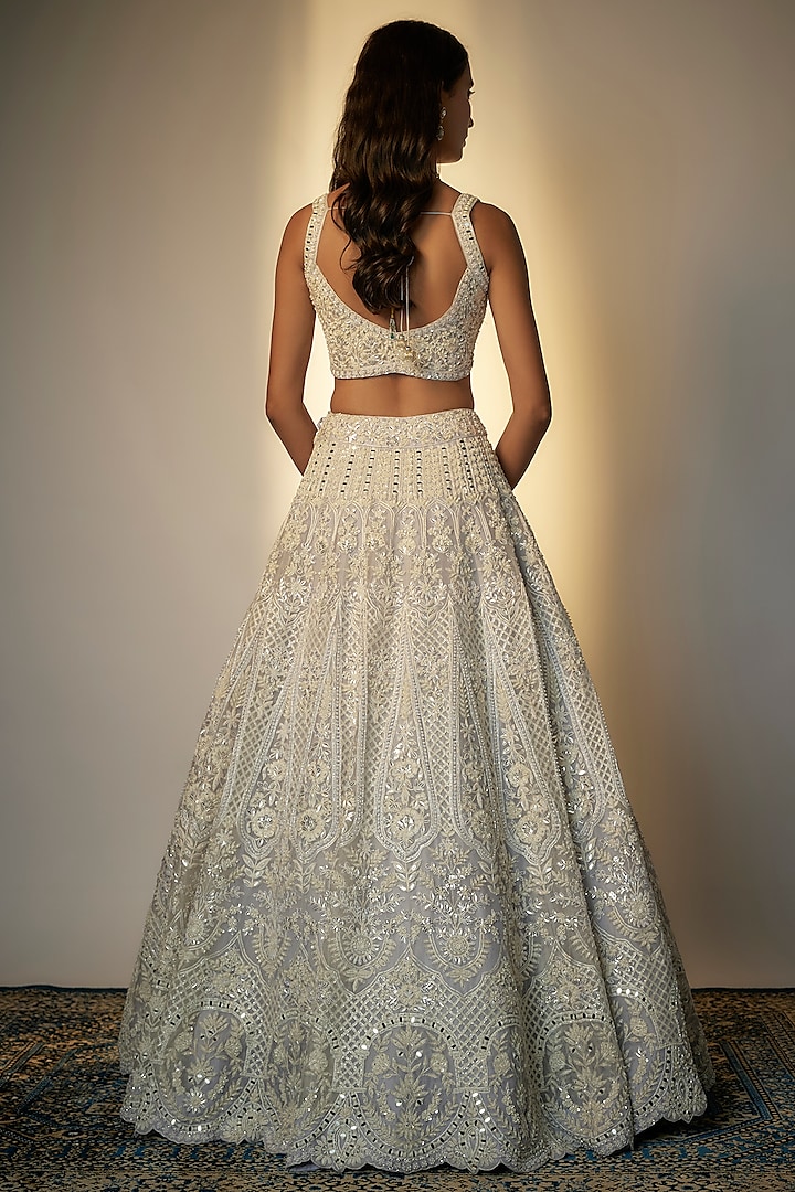 Blue Organza Bridal Lehenga Set by Aneesh Agarwaal at Pernia's Pop Up Shop
