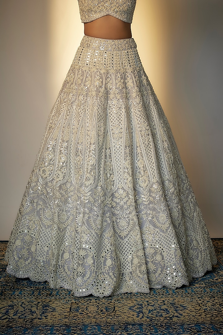 Blue Organza Bridal Lehenga Set by Aneesh Agarwaal at Pernia's Pop Up Shop