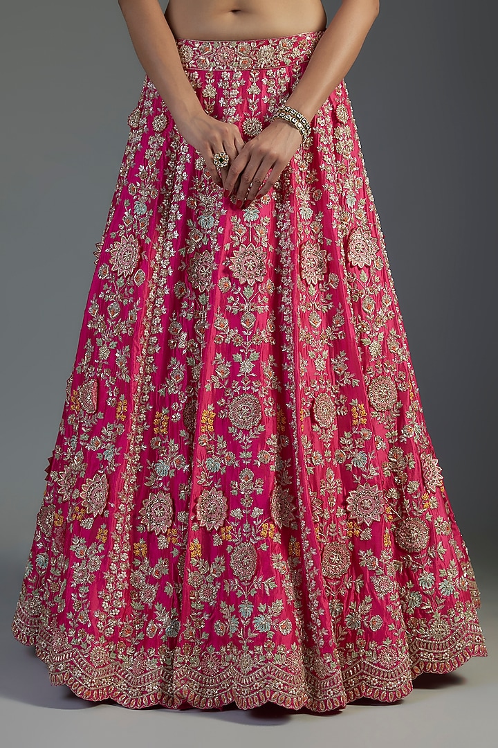 Fuchsia Organza Embroidered Bridal Lehenga Set by Aneesh Agarwaal at Pernia's Pop Up Shop