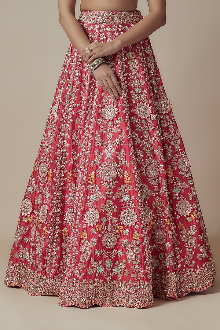 Red Organza Embroidered Bridal Lehenga Set by Aneesh Agarwaal at Pernia's Pop Up Shop