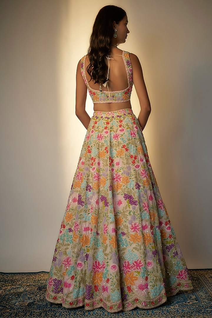 Ivory & Purple Organza Bridal Lehenga Set by Aneesh Agarwaal at Pernia's Pop Up Shop