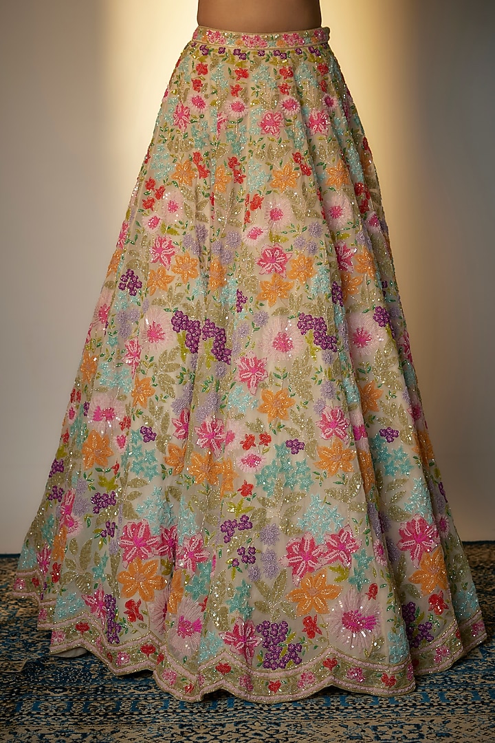 Ivory & Purple Organza Bridal Lehenga Set by Aneesh Agarwaal at Pernia's Pop Up Shop