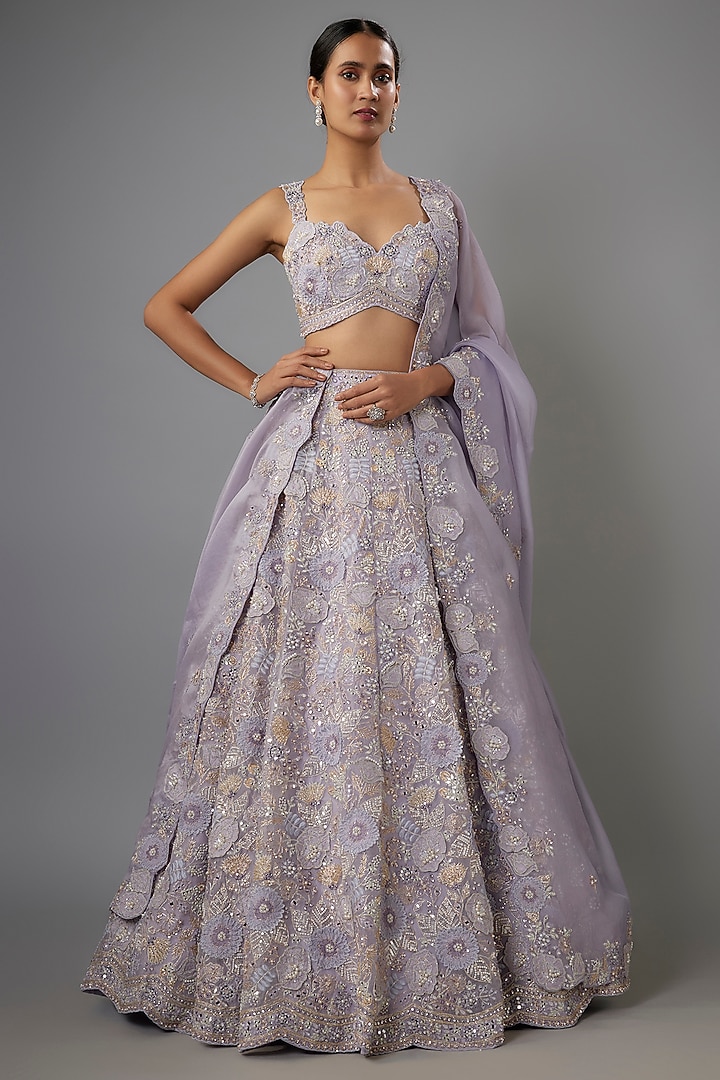 Lilac Organza Bridal Lehenga Set by Aneesh Agarwaal at Pernia's Pop Up Shop