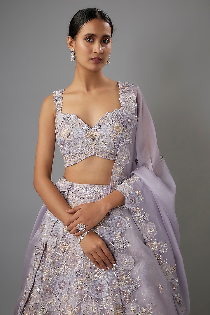 Lilac Organza Bridal Lehenga Set by Aneesh Agarwaal at Pernia's Pop Up Shop