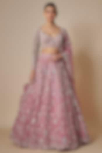 Pink Organza Bridal Lehenga Set by Aneesh Agarwaal at Pernia's Pop Up Shop