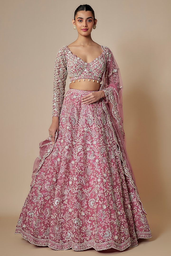 Pink Organza Bridal Lehenga Set by Aneesh Agarwaal at Pernia's Pop Up Shop