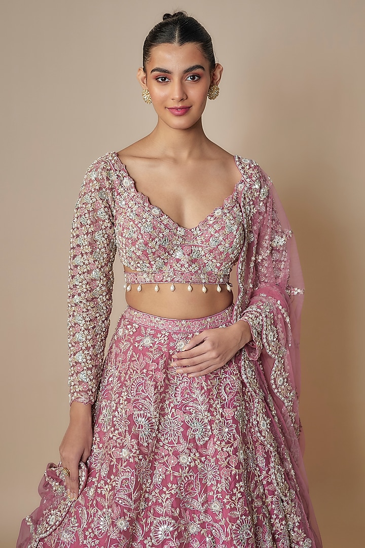Pink Organza Bridal Lehenga Set by Aneesh Agarwaal at Pernia's Pop Up Shop