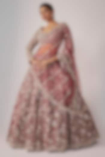 Maroon Organza Bridal Lehenga Set by Aneesh Agarwaal at Pernia's Pop Up Shop