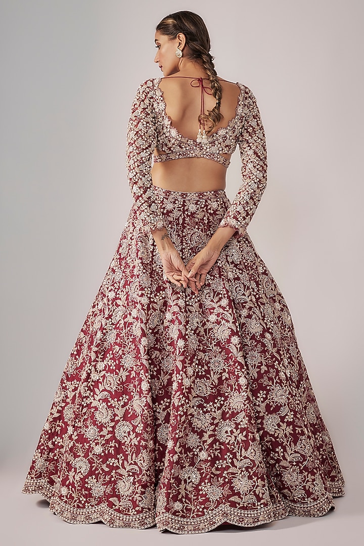 Maroon Organza Bridal Lehenga Set by Aneesh Agarwaal at Pernia's Pop Up Shop