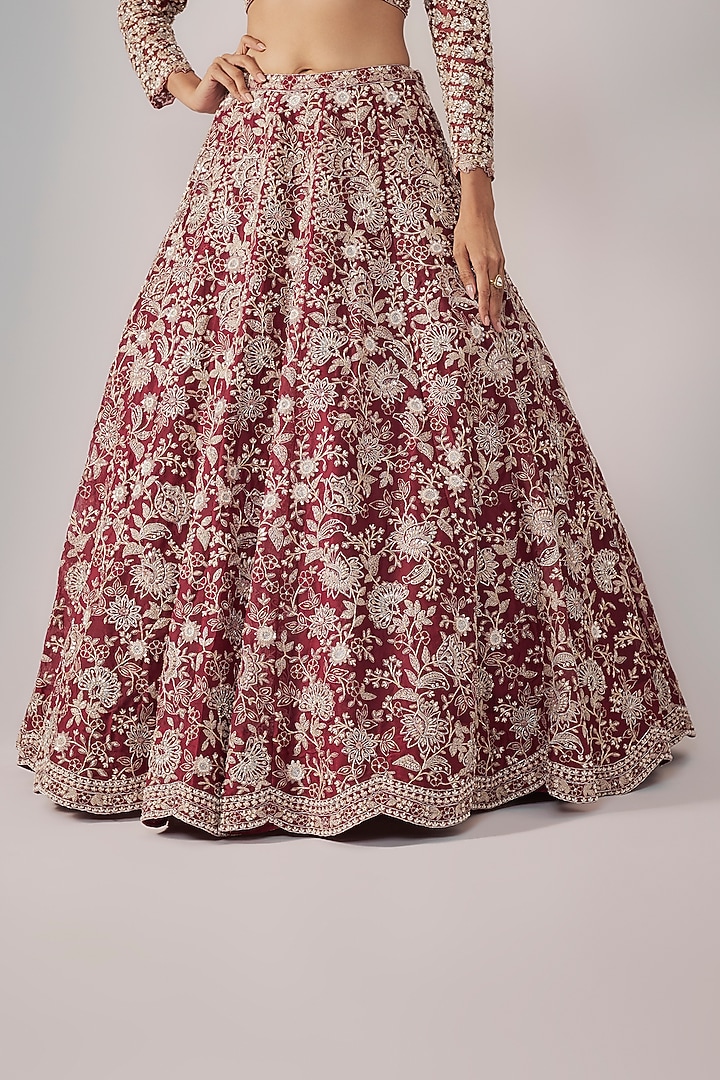 Maroon Organza Bridal Lehenga Set by Aneesh Agarwaal at Pernia's Pop Up Shop