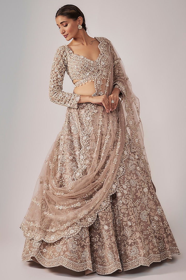 Brown Organza Bridal Lehenga Set by Aneesh Agarwaal at Pernia's Pop Up Shop