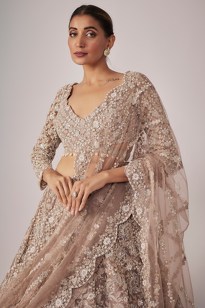 Brown Organza Bridal Lehenga Set by Aneesh Agarwaal at Pernia's Pop Up Shop