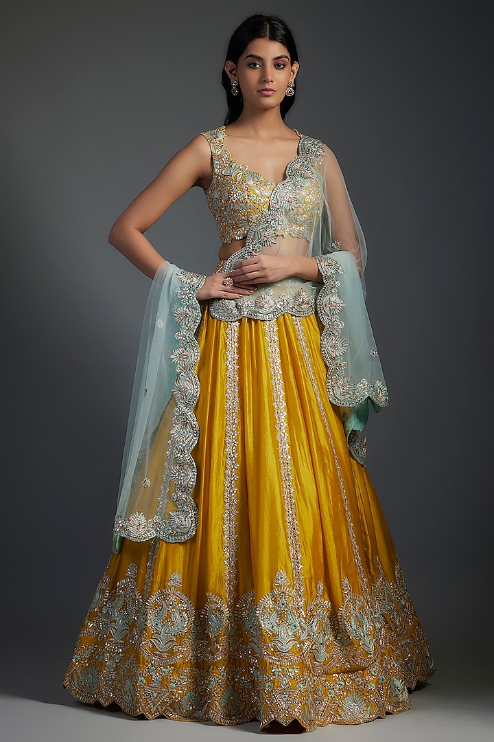 Lime Organza Bridal Lehenga Set by Aneesh Agarwaal at Pernia's Pop Up Shop