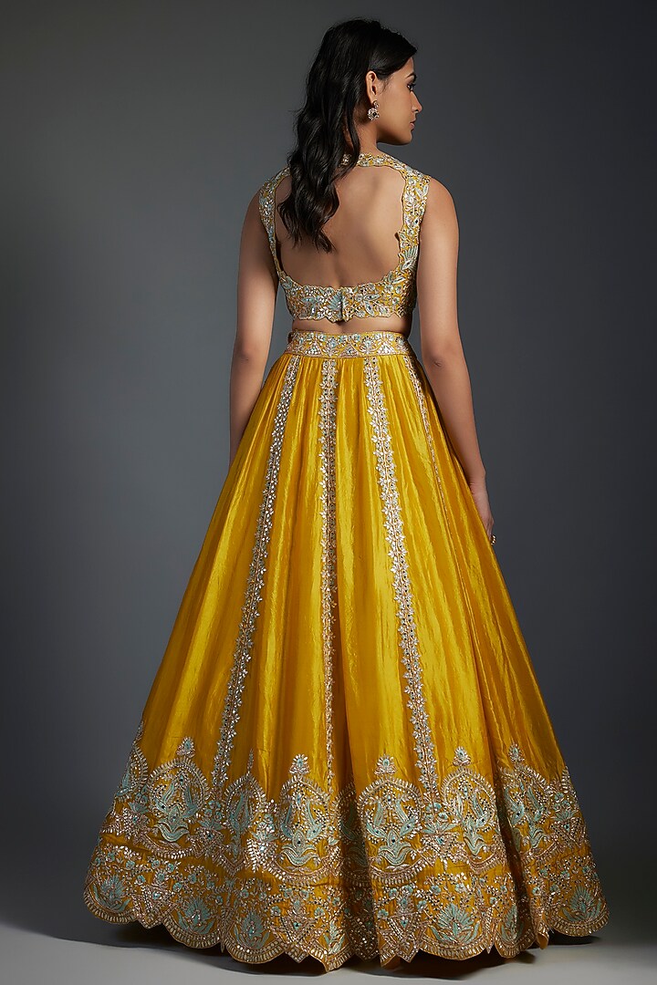 Lime Organza Bridal Lehenga Set by Aneesh Agarwaal at Pernia's Pop Up Shop