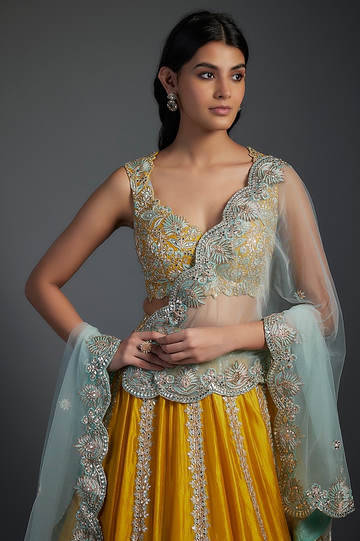Lime Organza Bridal Lehenga Set by Aneesh Agarwaal at Pernia's Pop Up Shop