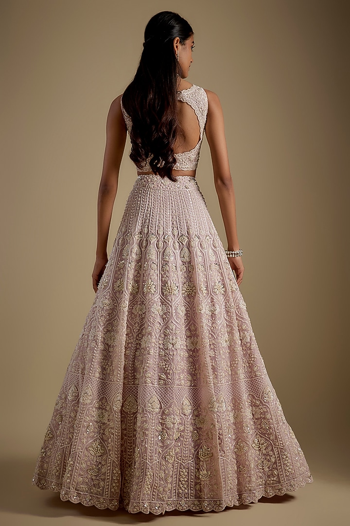 Lilac Silk Organza Bridal Lehenga Set by Aneesh Agarwaal at Pernia's Pop Up Shop