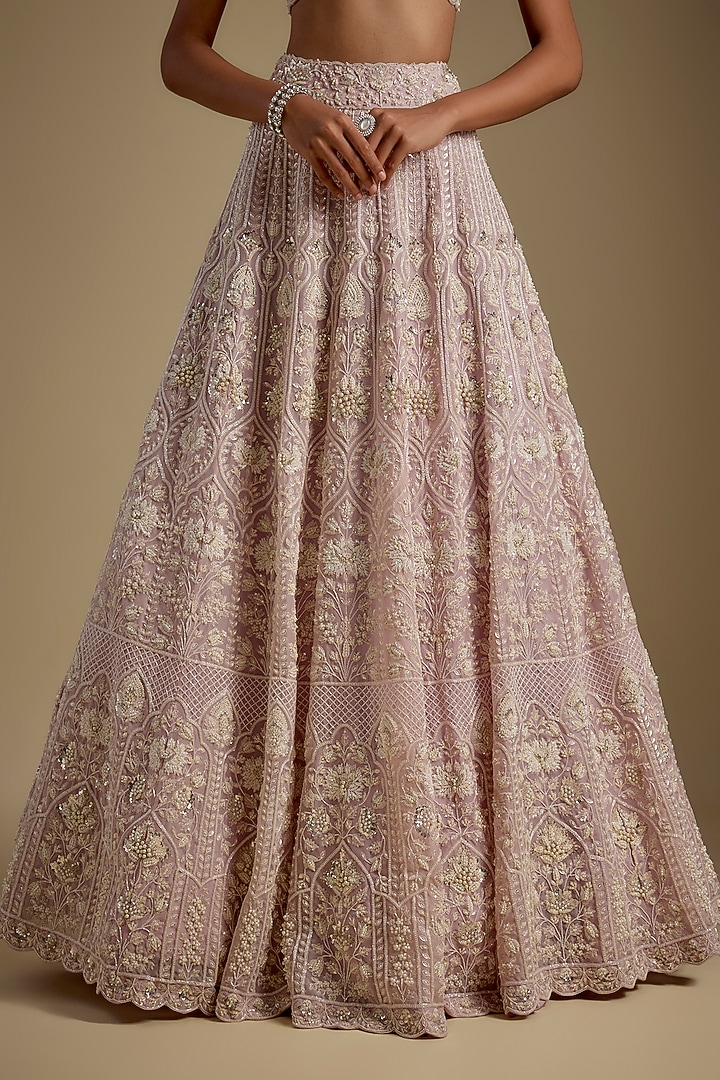 Lilac Silk Organza Bridal Lehenga Set by Aneesh Agarwaal at Pernia's Pop Up Shop