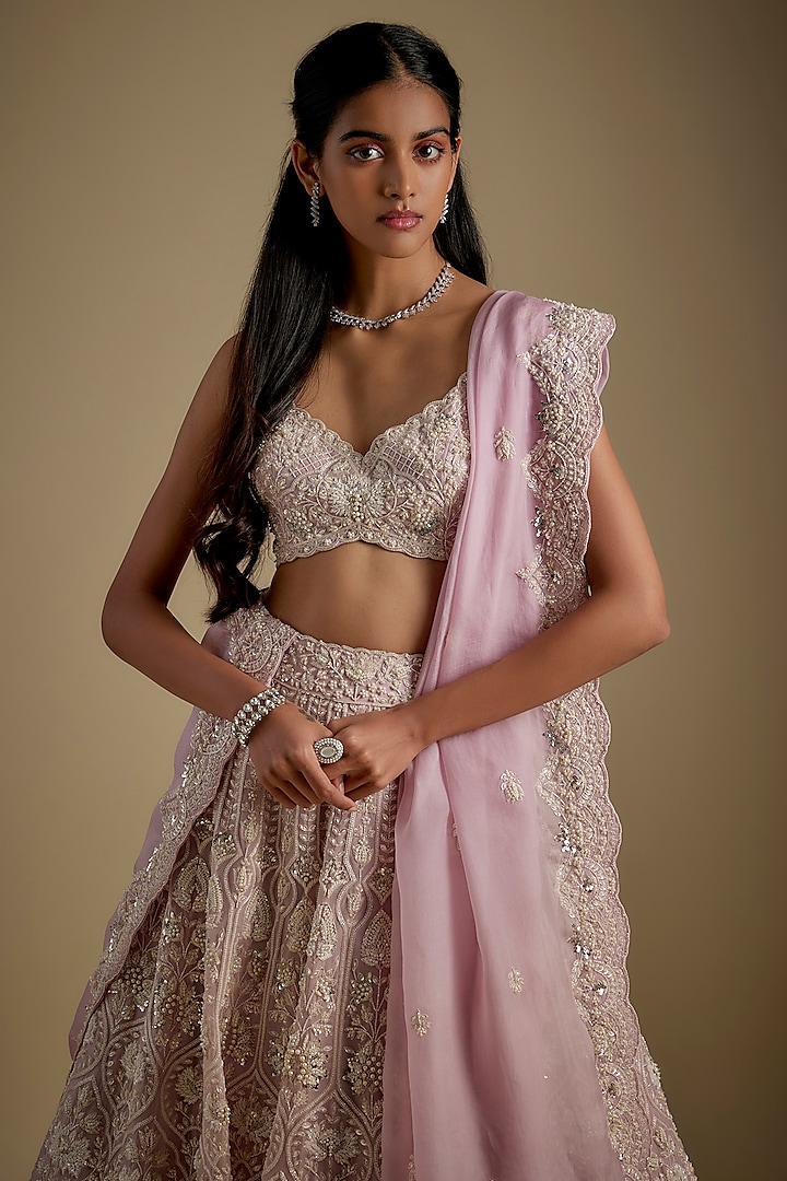 Lilac Silk Organza Bridal Lehenga Set by Aneesh Agarwaal at Pernia's Pop Up Shop