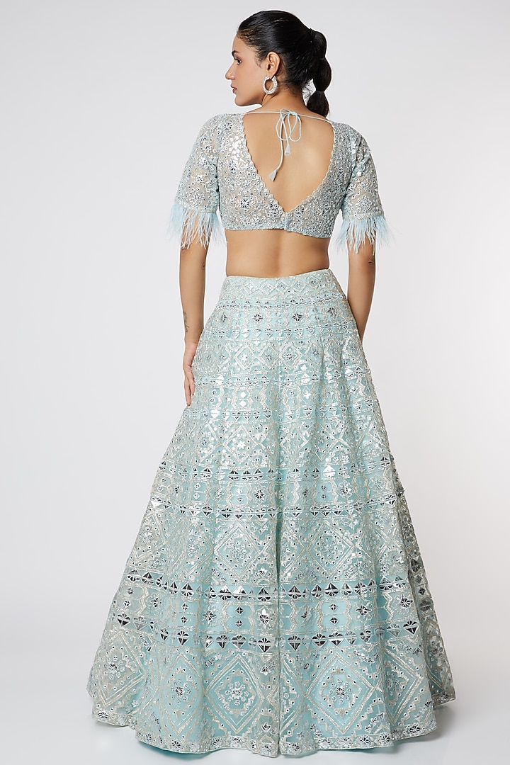 Turquoise Embroidered Bridal Lehenga Set by Aneesh Agarwaal at Pernia's Pop Up Shop