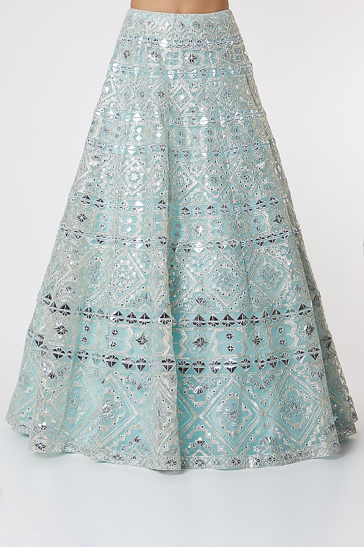 Turquoise Embroidered Bridal Lehenga Set by Aneesh Agarwaal at Pernia's Pop Up Shop