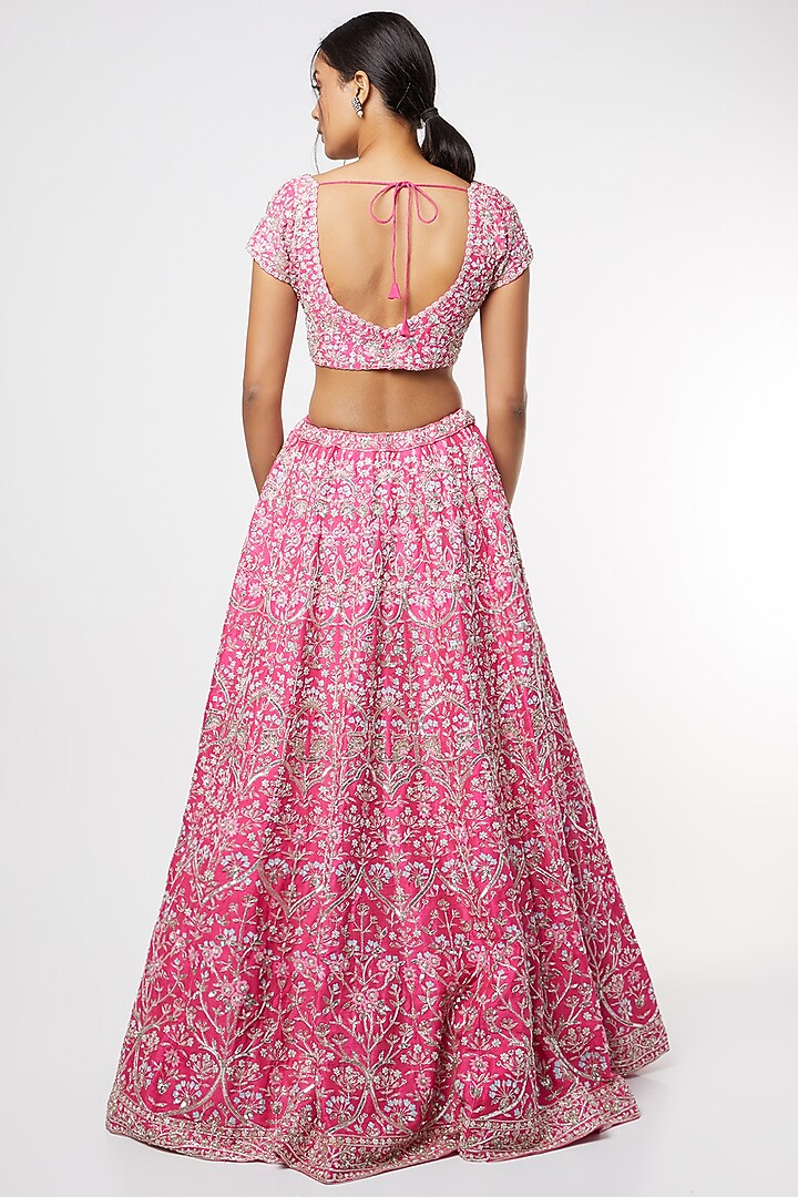 Fuchisa Hand Embroidered Bridal Lehenga Set by Aneesh Agarwaal at Pernia's Pop Up Shop