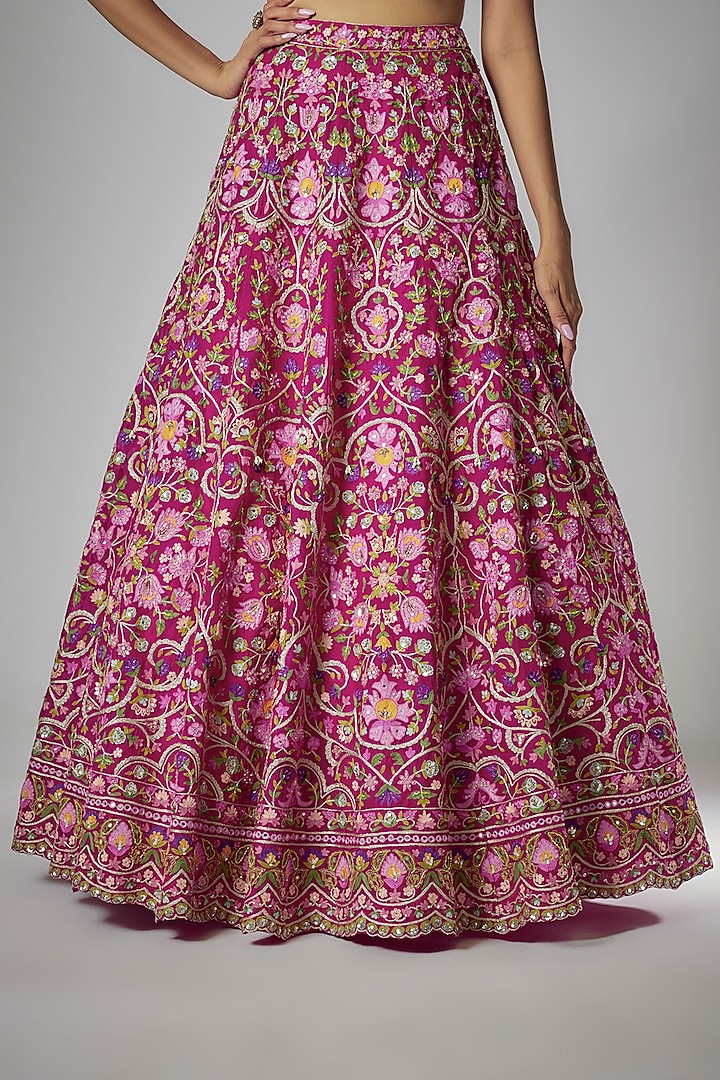 Dark Pink Net & Organza Embroidered Bridal Lehenga Set by Aneesh Agarwaal at Pernia's Pop Up Shop