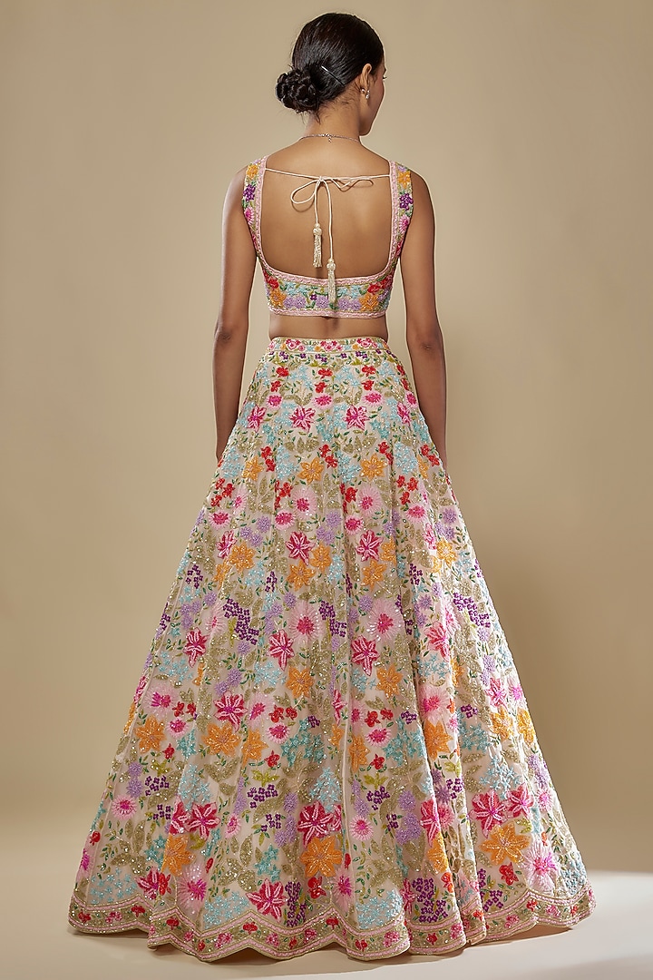 Multi-Colored Organza Embroidered Bridal Lehenga Set by Aneesh Agarwaal at Pernia's Pop Up Shop