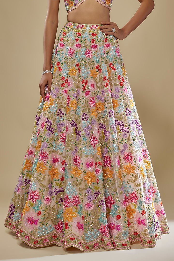 Multi-Colored Organza Embroidered Bridal Lehenga Set by Aneesh Agarwaal at Pernia's Pop Up Shop