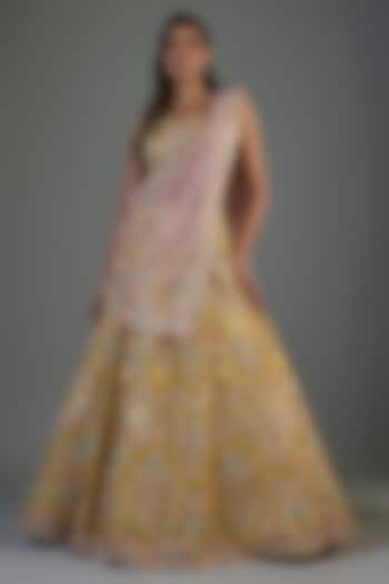 Yellow Organza Embroidered Bridal Lehenga Set by Aneesh Agarwaal at Pernia's Pop Up Shop