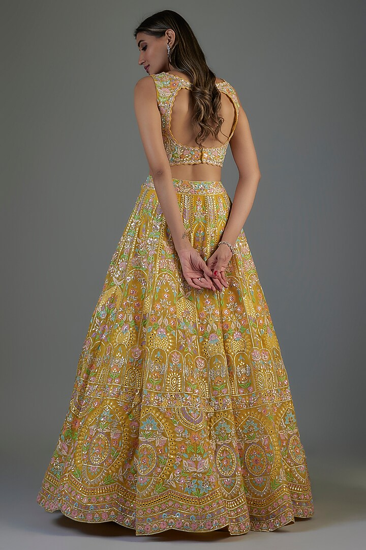 Yellow Organza Embroidered Bridal Lehenga Set by Aneesh Agarwaal at Pernia's Pop Up Shop