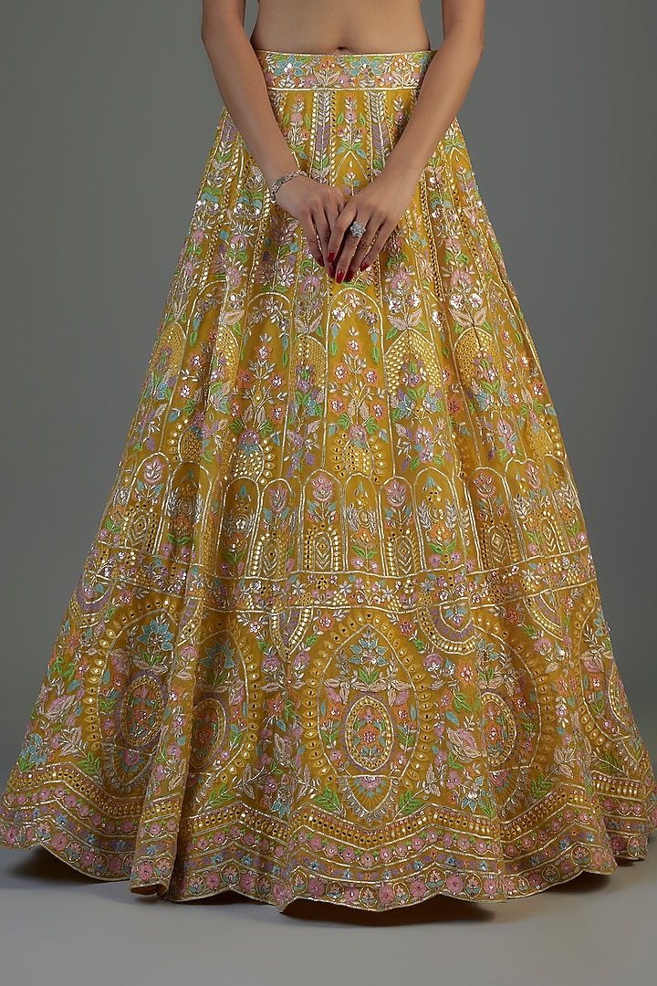 Yellow Organza Embroidered Bridal Lehenga Set by Aneesh Agarwaal at Pernia's Pop Up Shop