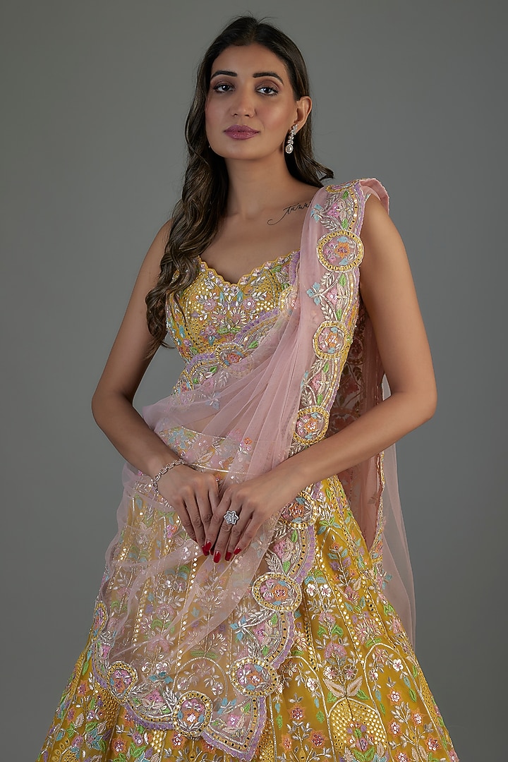 Yellow Organza Embroidered Bridal Lehenga Set by Aneesh Agarwaal at Pernia's Pop Up Shop
