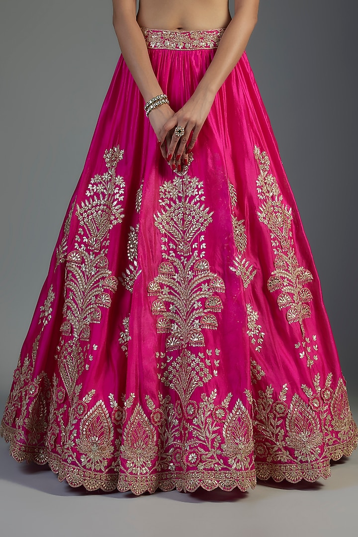 Fuchsia Organza Embroidered Bridal Lehenga Set by Aneesh Agarwaal at Pernia's Pop Up Shop