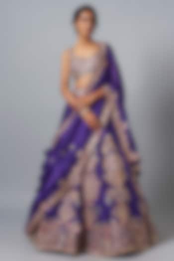 Purple Silk Embroidered Bridal Lehenga Set by Aneesh Agarwaal at Pernia's Pop Up Shop