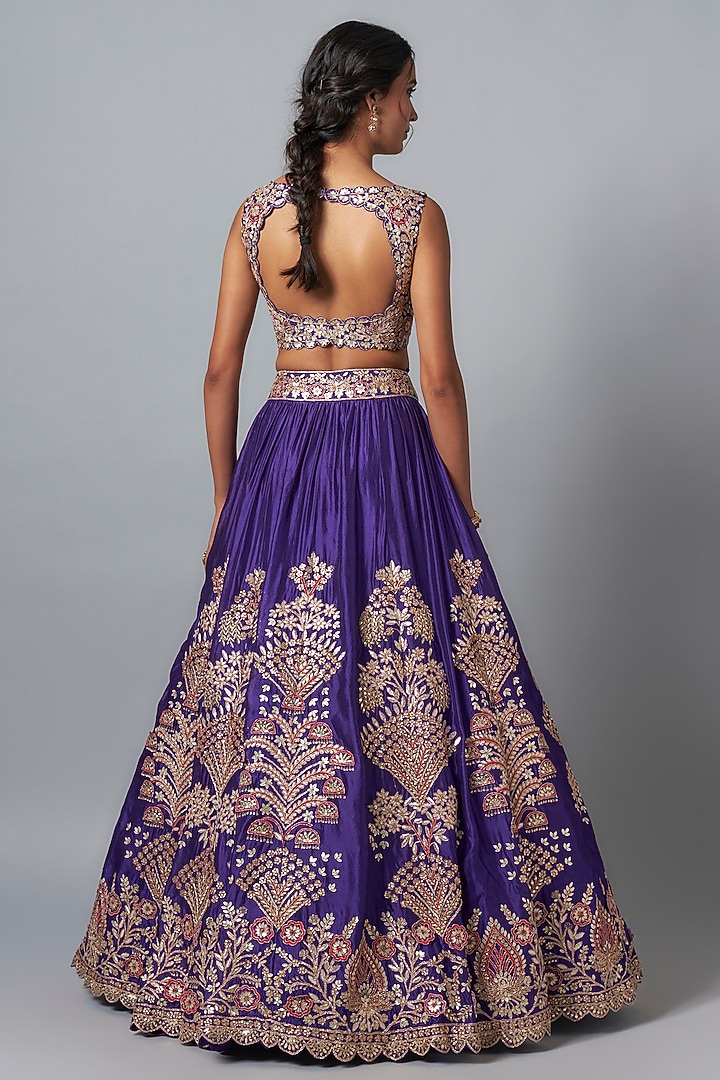 Purple Silk Embroidered Bridal Lehenga Set by Aneesh Agarwaal at Pernia's Pop Up Shop