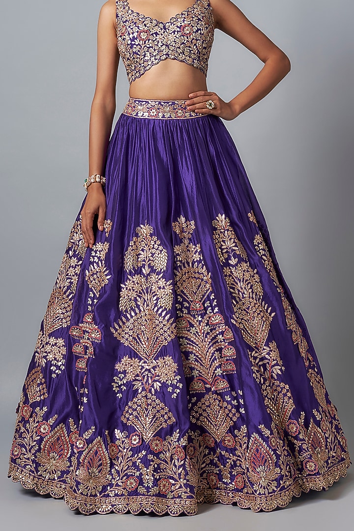 Purple Silk Embroidered Bridal Lehenga Set by Aneesh Agarwaal at Pernia's Pop Up Shop