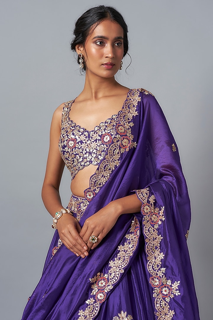 Purple Silk Embroidered Bridal Lehenga Set by Aneesh Agarwaal at Pernia's Pop Up Shop