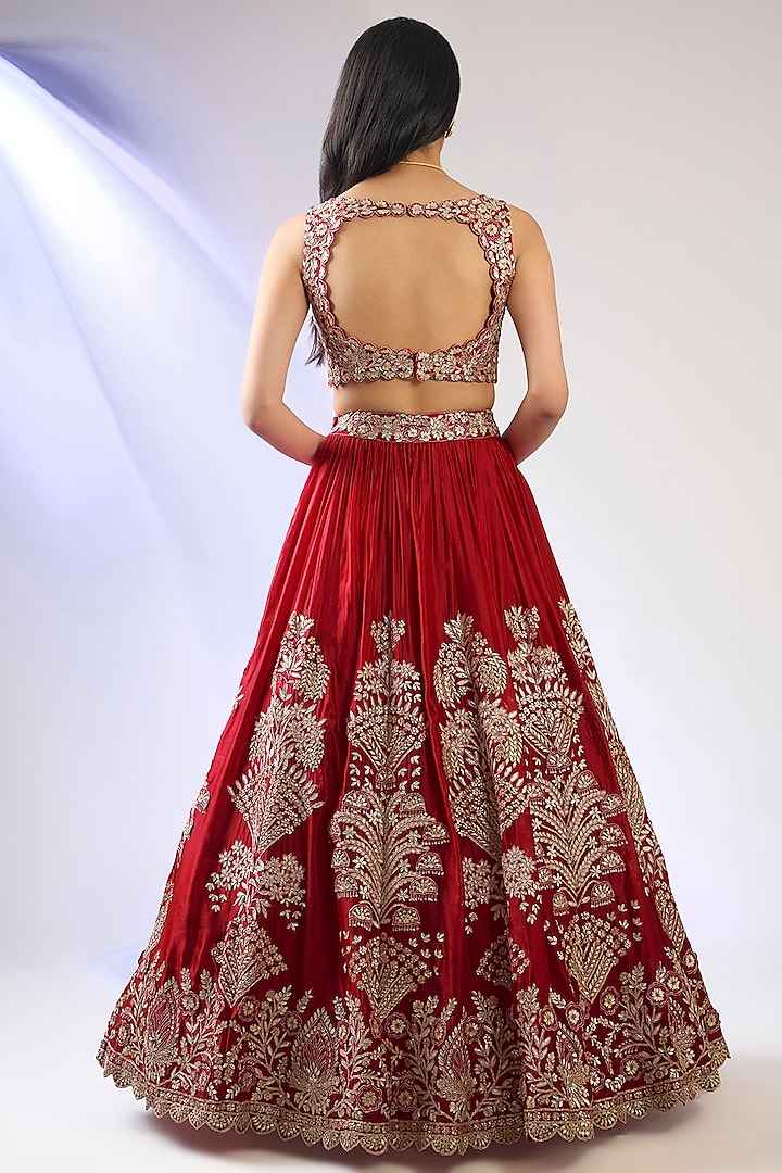 Red Silk Embroidered Bridal Lehenga Set by Aneesh Agarwaal at Pernia's Pop Up Shop