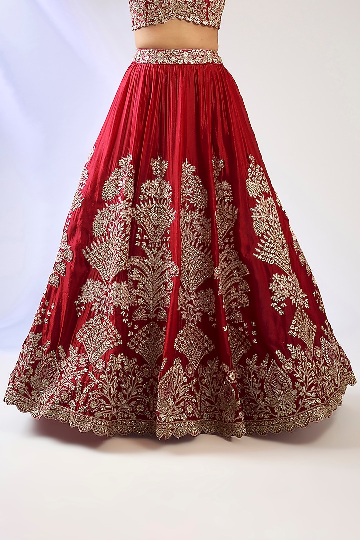 Red Silk Embroidered Bridal Lehenga Set by Aneesh Agarwaal at Pernia's Pop Up Shop