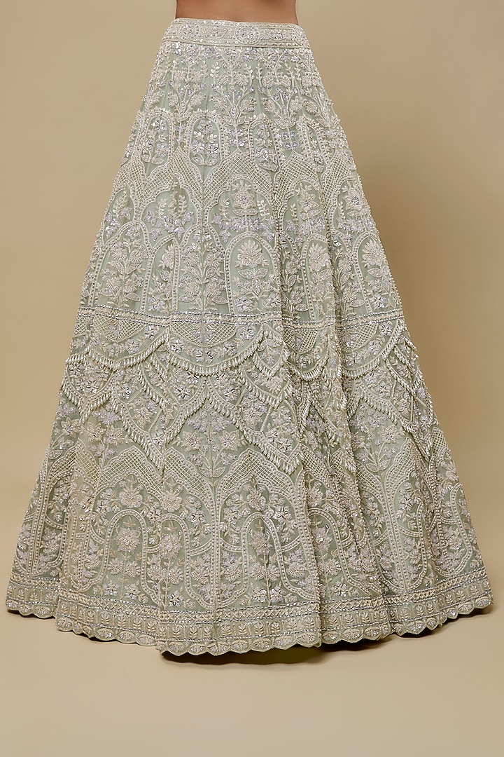 Mint Organza Embroidered Bridal Lehenga Set by Aneesh Agarwaal at Pernia's Pop Up Shop