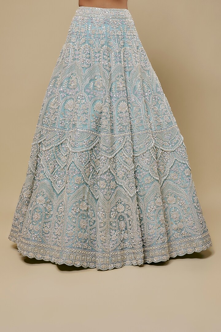 Blue Organza Embroidered Bridal Lehenga Set by Aneesh Agarwaal at Pernia's Pop Up Shop