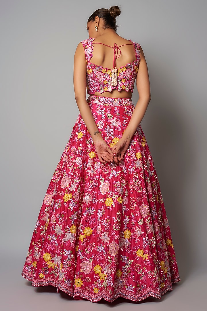 Fuchsia Silk Organza & Net Bridal Lehenga Set by Aneesh Agarwaal at Pernia's Pop Up Shop