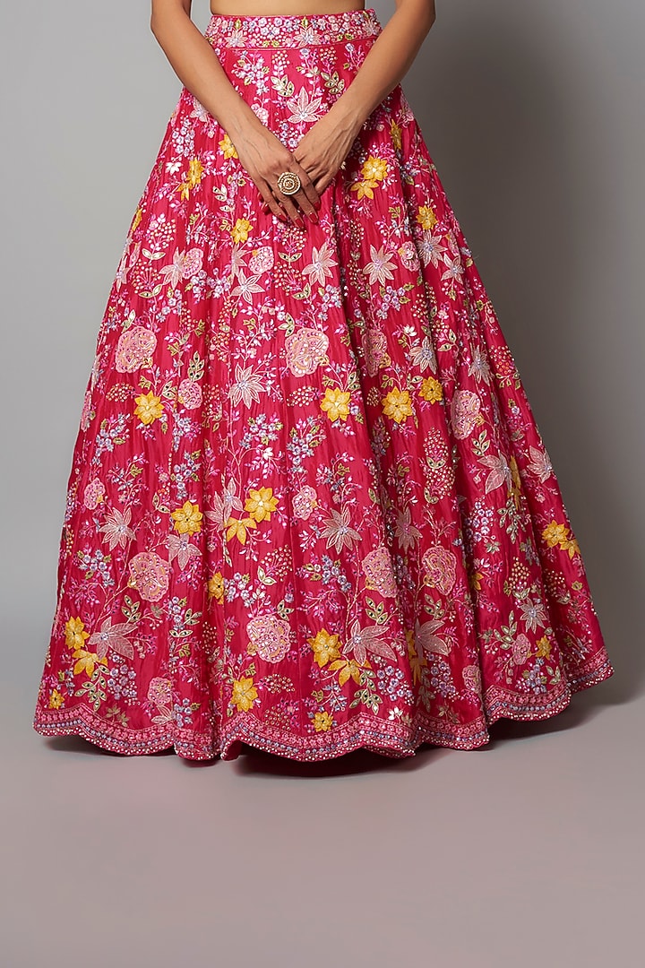 Fuchsia Silk Organza & Net Bridal Lehenga Set by Aneesh Agarwaal at Pernia's Pop Up Shop