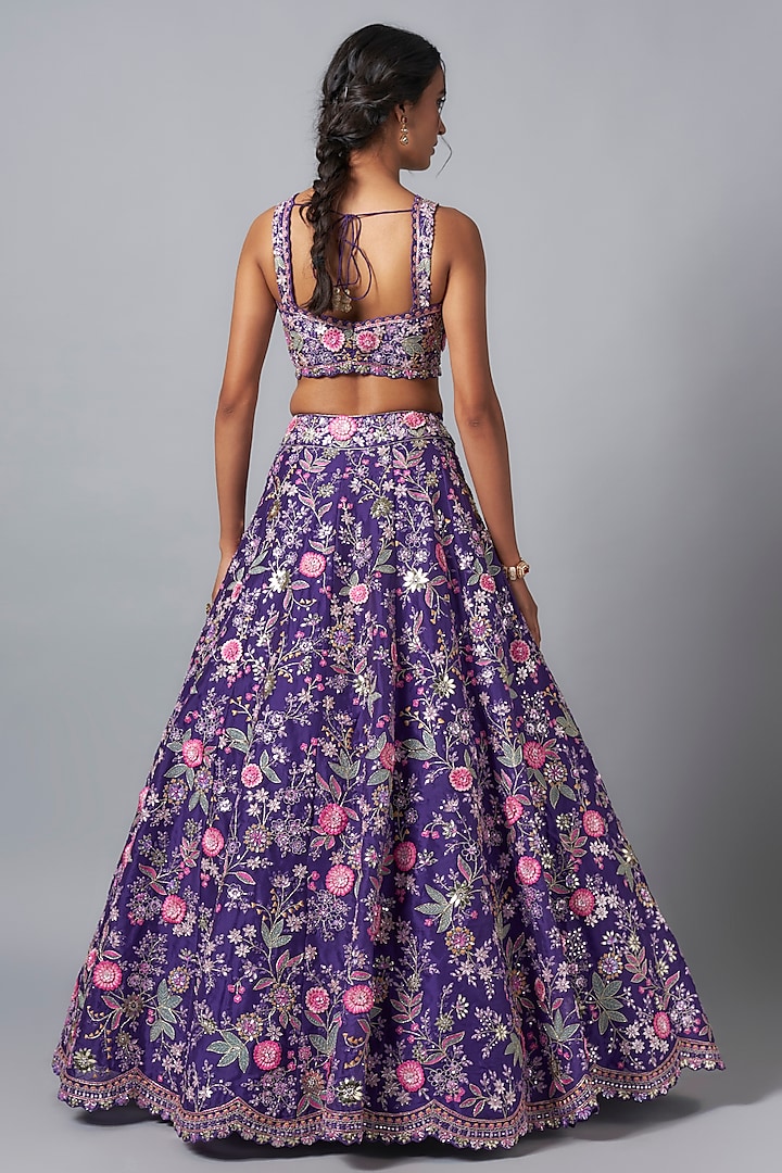Purple Silk Organza 3D Embroidered Bridal Lehenga Set by Aneesh Agarwaal at Pernia's Pop Up Shop